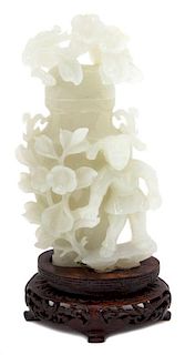 A Carved White Jade Covered Vase
