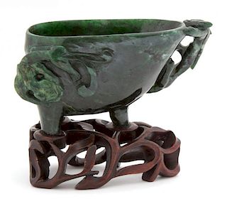 A Carved Spinach Jade Libation Cup