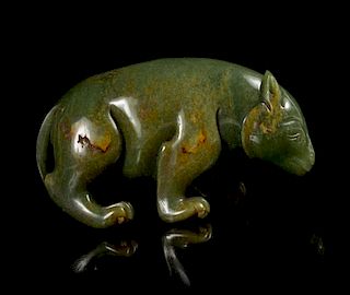 A Spinach Jade Figure of a Bear