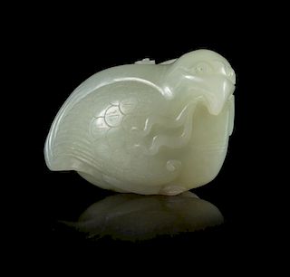 A Carved Pale Jade Figure of a Quail