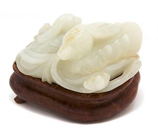 A Carved Celadon Jade Figural Group of Two Ducks