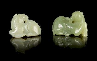 Two Carved Jade Figures of Horses