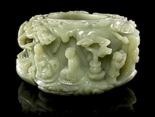 A Large Carved Jade Brush Washer, Xi