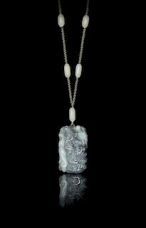 A Grey and White Jade Pendant