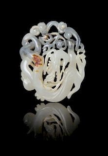 A Carved Black and White Jade Plaque