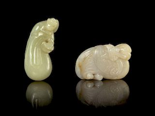 Two Carved Jade Toggles