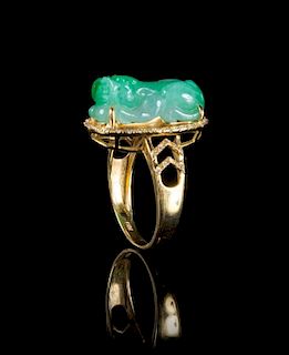 A Jadeite and 18K Gold Mounted Ring
