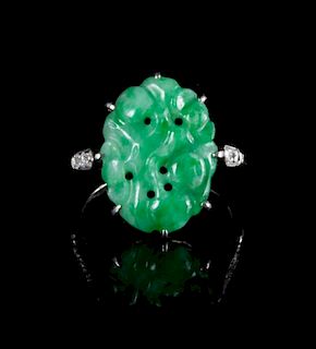 A Jadeite and Diamond Inset Ring