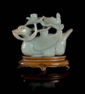 A Carved Jadeite Figural Group of Ducks