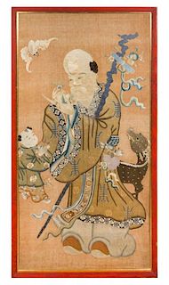 A Chinese Embroidered Silk Panel 66 1/2 x 33 1/4 inches.