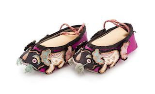 A Pair of Chinese Embroidered Child's Shoes