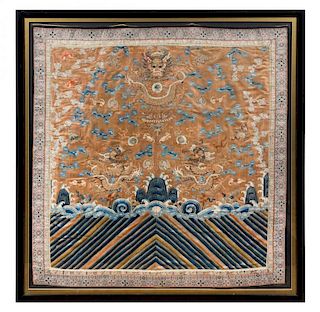 A Chinese Embroidered Silk Panel Height 39 1/2 x width 37 inches.