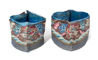 A Pair of Chinese Kesi Embroidered Silk Cuffs