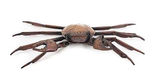 A Copper Articulated Model of a Crab Width 5 1/2 inches.