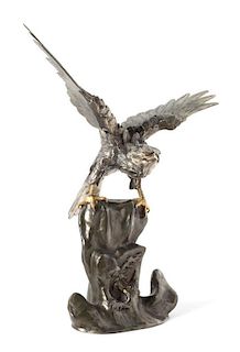 A Japanese Silvered Bronze Eagle