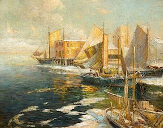 Frederick J. Mulhaupt, (American, 1871-1938), Winter, Gloucester Harbor