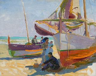Charles A. Wilimovsky, (American, 1885-1974), Italian Coastal Boat Scene