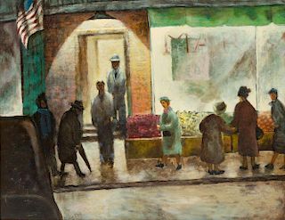 Frances Foy, (American, 1890-1963), Night Street Scene with Figures