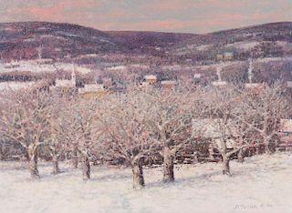 John C. Terelak, (American, b. 1942), Snow on Apple Blossom Orchard, Vermont, 1990