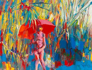 Nicola Simbari, (Italian, 1927-2012), Jenny au parasol rouge