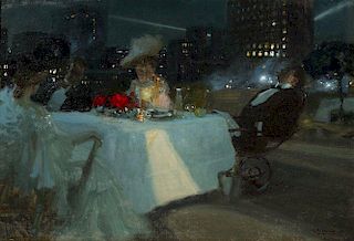Charles Hoffbauer, (American/French, 1875-1957), Diner sur le toit, 1905