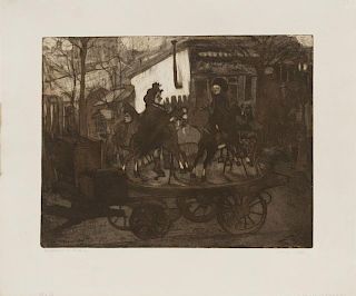Jacques Villon, (French, 1875-1963), Man-ge rue Caulaincourt ou Le petit man-ge aux chevaux de bois, 1904
