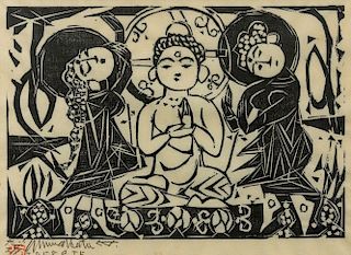 Shiko Munakata, (Japanese 1903-1975), Gautama and Bodhisattvas, 1958