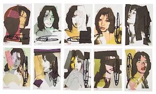 After Andy Warhol, (American, 1928-1987), Mick Jagger, 1975 (set of ten announcement cards with cover published by Castelli G