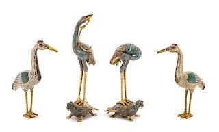 Two Pairs of Cloisonne Enamel Figures of Cranes