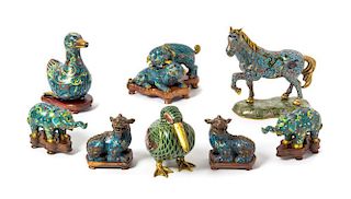 Eight Cloisonne Enamel Figures of Animals