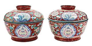 A Pair of Chinese Export Canton Enamel Covered Bowls