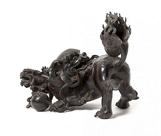 A Bronze Figural Group of Fu Lions