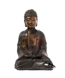 A Parcel Gilt Bronze Figure of Buddha Shakyamuni