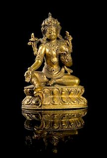 A Sino-Tibetan Gilt Bronze Figure of Bodhisattva Avalokitesvara
