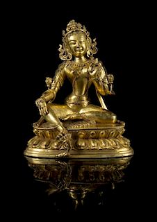 A Sino-Tibetan Gilt Bronze Figure of Tara