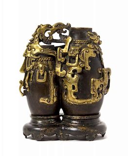 A Gilt Decorated Bronze Double Vase