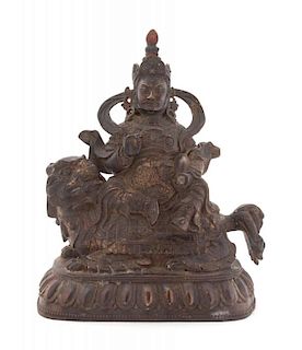 A Large Sino-Tibetan Parcel-Gilt Bronze Figure of Bodhisattva Kubera