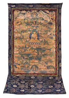 A Large Thangka 45 1/2 x 31 1/2 inches