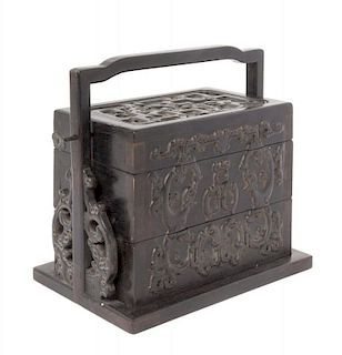 A Carved Zitan Wood Picnic Box