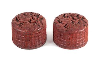 A Pair of Cinnabar Lacquer Circular Boxes and Covers