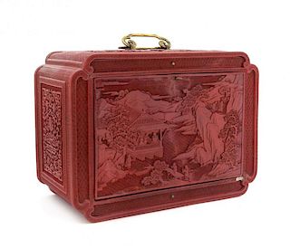 A Carved Red Lacquered Chest