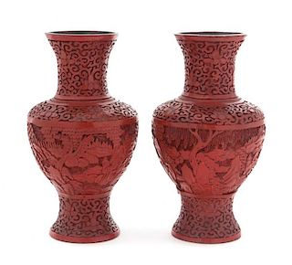 A Pair of Cinnabar Lacquer Vases
