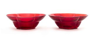 A Pair of Transparent Ruby Red Glass Bowls