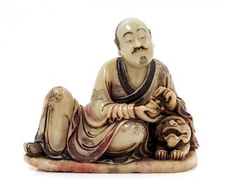 A Carved Soapstone Figure of Luohan