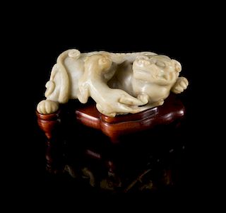 A Carved Hardstone Figural Group of Mythical Beasts