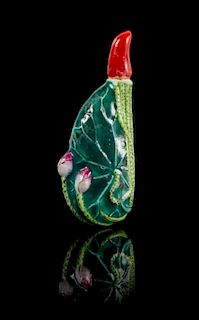 A Molded Porcelain 'Lotus Leaf' Snuff Bottle