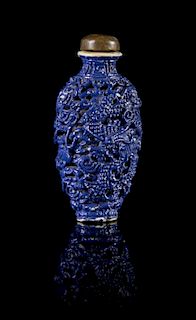 A Blue Glazed Molded Porcelain Snuff Bottle