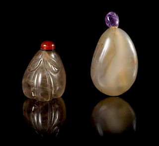 An Agate Snuff Bottle and Rock Crystal Snuff Bottle