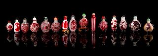 Fifteen Red Overlay Peking Glass Snuff Bottles