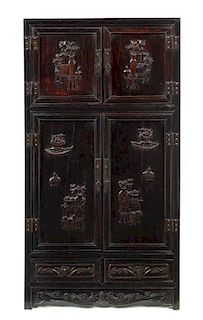 A Carved Hardwood Cabinet Height 28 x width 15 x depth 7 3/4 inches.